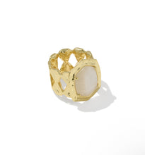 Load image into Gallery viewer, TIGER STRIPED DAPHNE COCKTAIL RING GOLD NATURAL MOTHER OF PEARL (multiple sizes)
