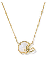Load image into Gallery viewer, FOOTBALL HELMET SHORT PENDANT NECKLACE GOLD IVORY MOTHER OF PEARL
