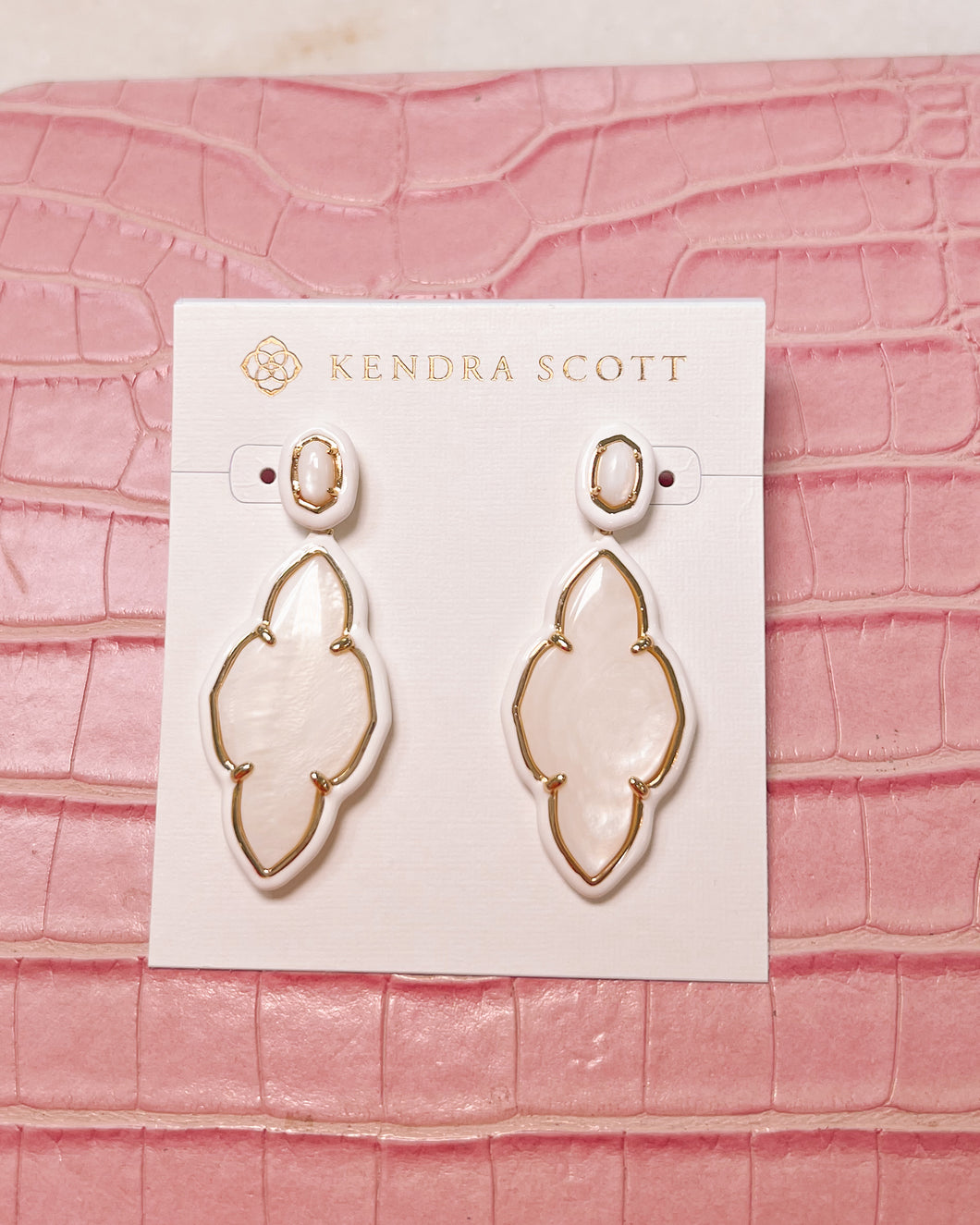 Abbie Enamel Frame Statement Earrings - White Mother Of Pearl