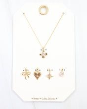 Load image into Gallery viewer, Flower, Bow and Heart Charm Necklace Set Gold
