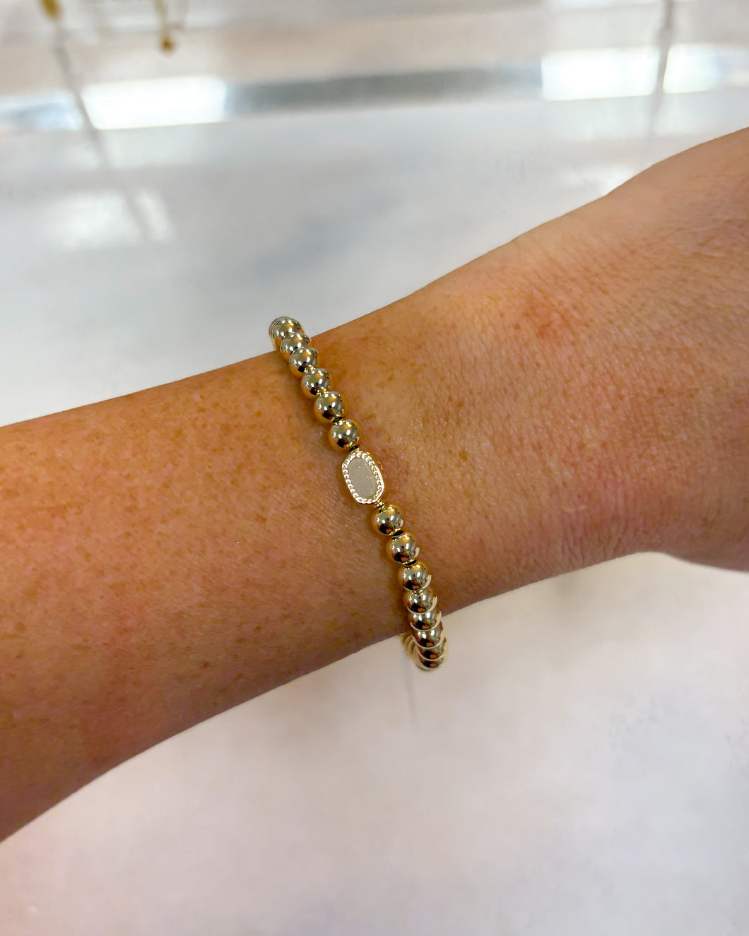 MINI ELAINA STRETCH BRACELET GOLD IRIDESCENT DRUSY