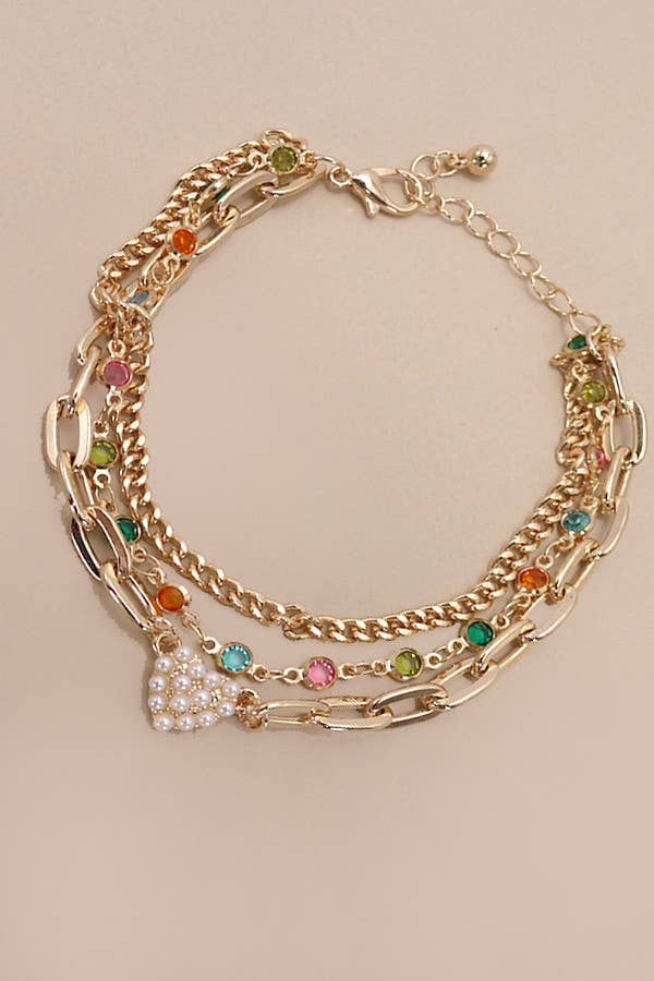 PEARL HEART MULTI STONE MULTI LAYER BRACELET