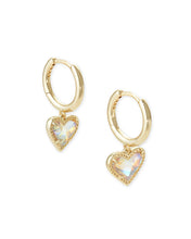Load image into Gallery viewer, ARI HEART HUGGIE EARRINGS GOLD DICHROIC GLASS
