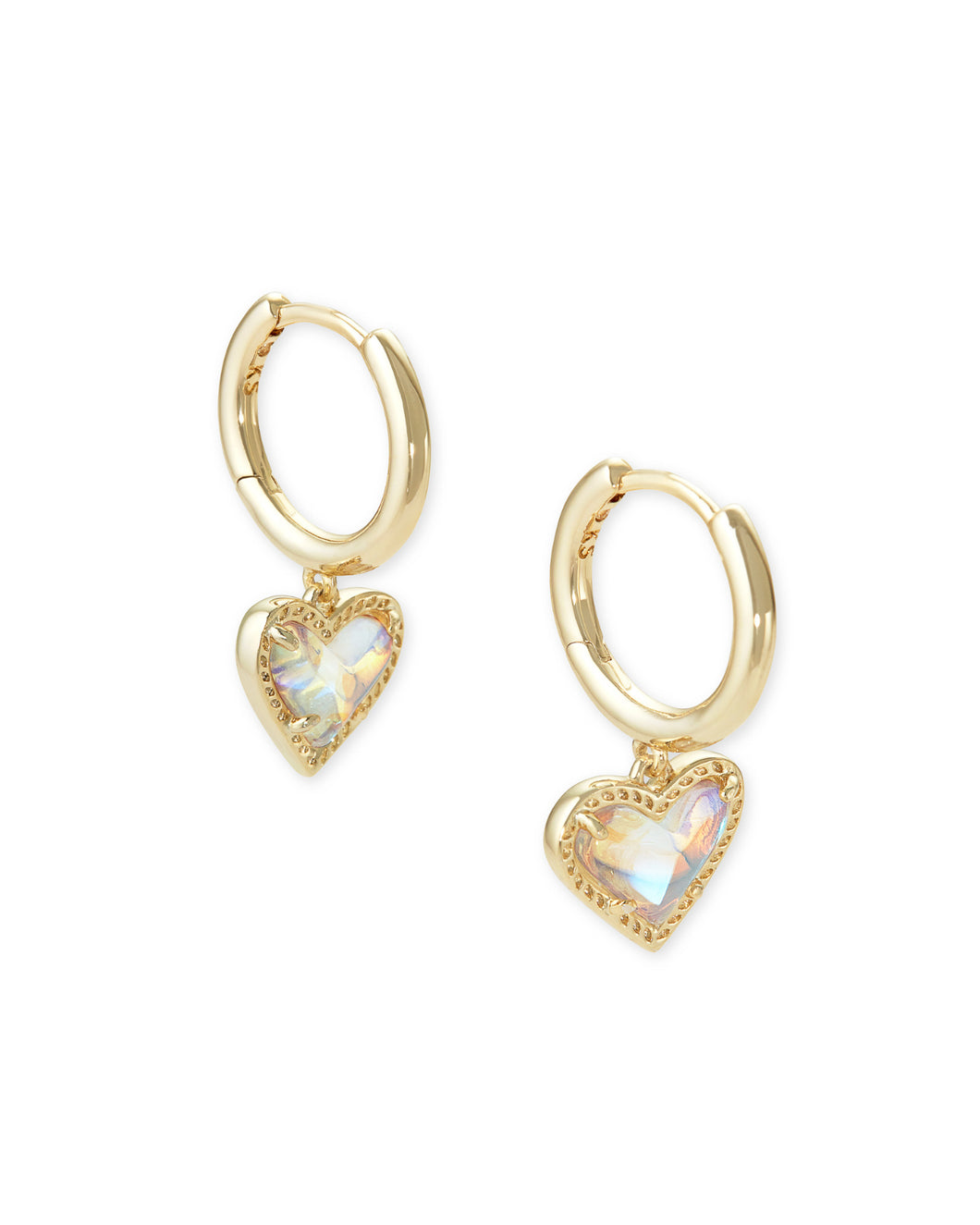 ARI HEART HUGGIE EARRINGS GOLD DICHROIC GLASS