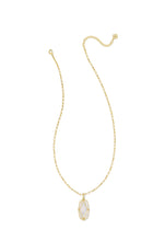 Load image into Gallery viewer, ELLE LATTICE FRAME LARGE LONG PENDANT NECKLACE GOLD IVORY MOTHER OF PEARL
