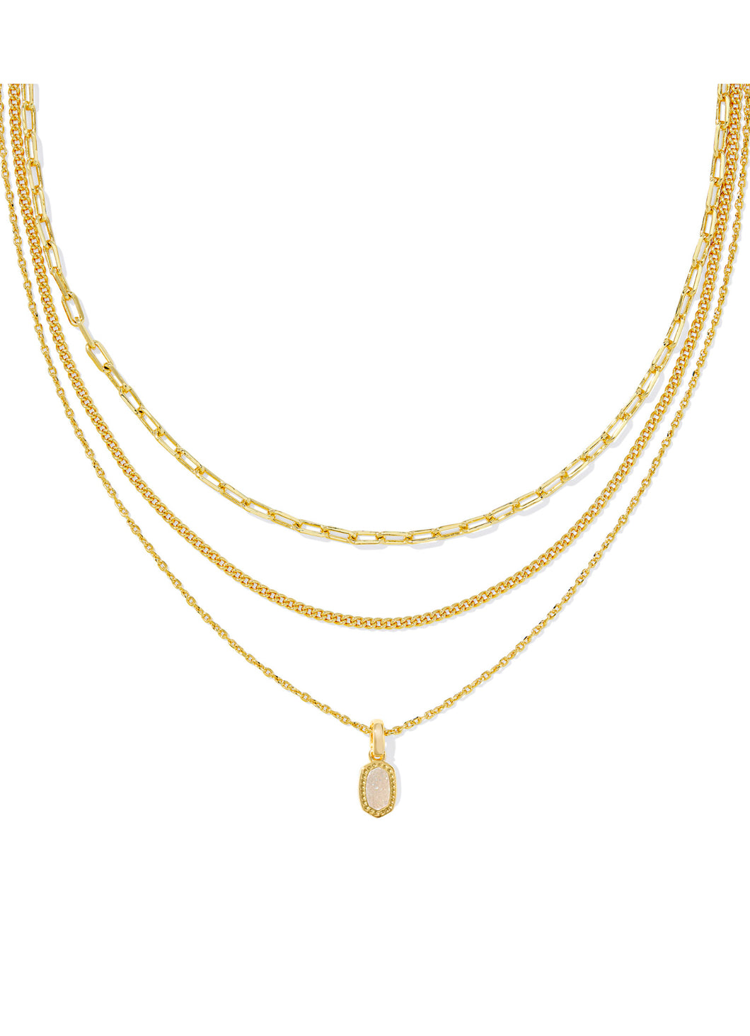 MINI ELISA TRIPLE STRAND NECKLACE GOLD IRIDESCENT DRUSY
