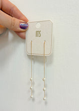 Load image into Gallery viewer, 3 Pearl &amp; Bar Chain Drop Earrings
