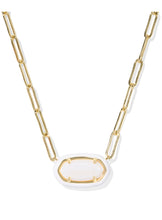 Load image into Gallery viewer, ELISA ENAMEL FRAME PAPERCLIP NECKLACE GOLD WHITE MOTHER OF PEARL
