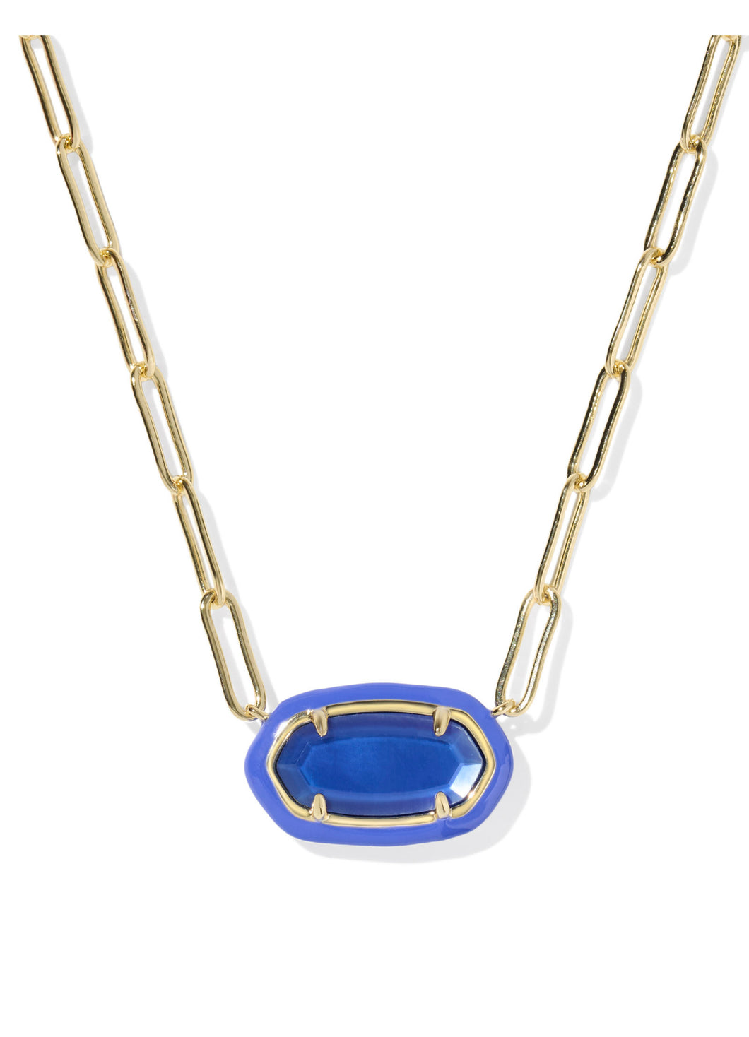ELISA ENAMEL FRAME PAPERCLIP NECKLACE GOLD COBALT ILLUSION