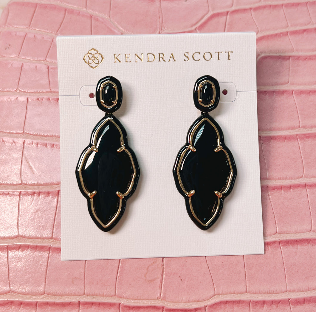 Abbie Enamel Frame Statement Earrings - Black Agate