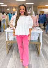 Load image into Gallery viewer, Fuchsia Cutoff Hem Straight Wide Pants
