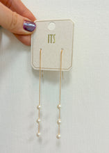Load image into Gallery viewer, 3 Pearl &amp; Bar Chain Drop Earrings

