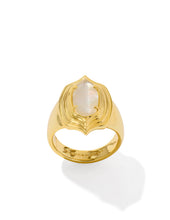 Load image into Gallery viewer, ELYSE STEPPED FRAME COCKTAIL RING GOLD IVORY MOTHER OF PEARL SIZE 7
