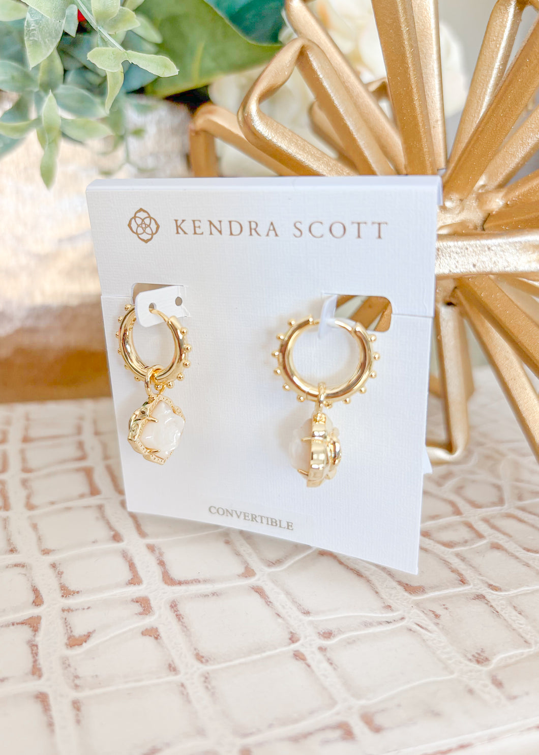 MALLORY ROSE HUGGIE EARRINGS GOLD IVORY MOTHER OF PEARL