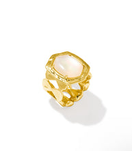 Load image into Gallery viewer, TIGER STRIPED DAPHNE COCKTAIL RING GOLD NATURAL MOTHER OF PEARL (multiple sizes)
