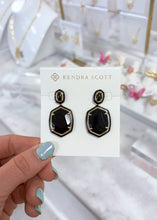 Load image into Gallery viewer, DAPHNE ENAMEL FRAME DROP EARRINGS GOLD BLACK AGATE
