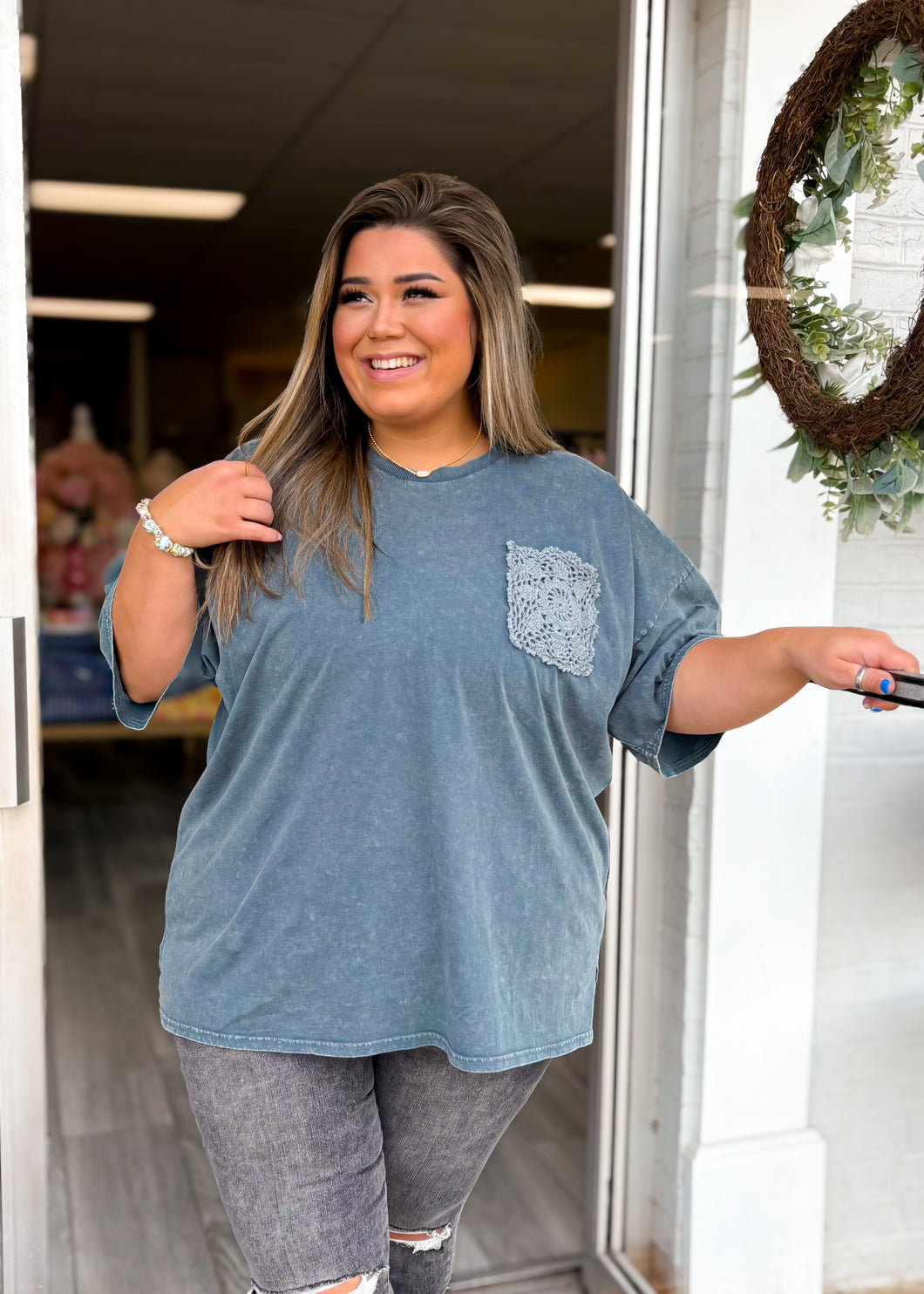 Lacey Pocket Tee - Faded Teal