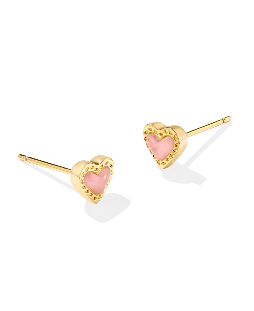 MINI ARI HEART STUD EARRINGS GOLD ROSE QUARTZ