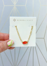 Load image into Gallery viewer, ELISA FIGARO CHAIN SHORT PENDANT NECKLACE GOLD PAPAYA IRIDESCENT MOTHER OF PEARL
