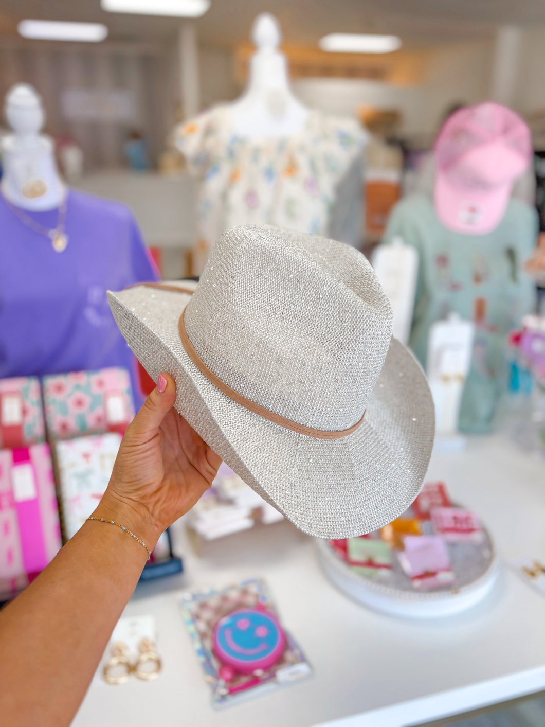 Vegas Sequin Cowboy Hat - Pearl