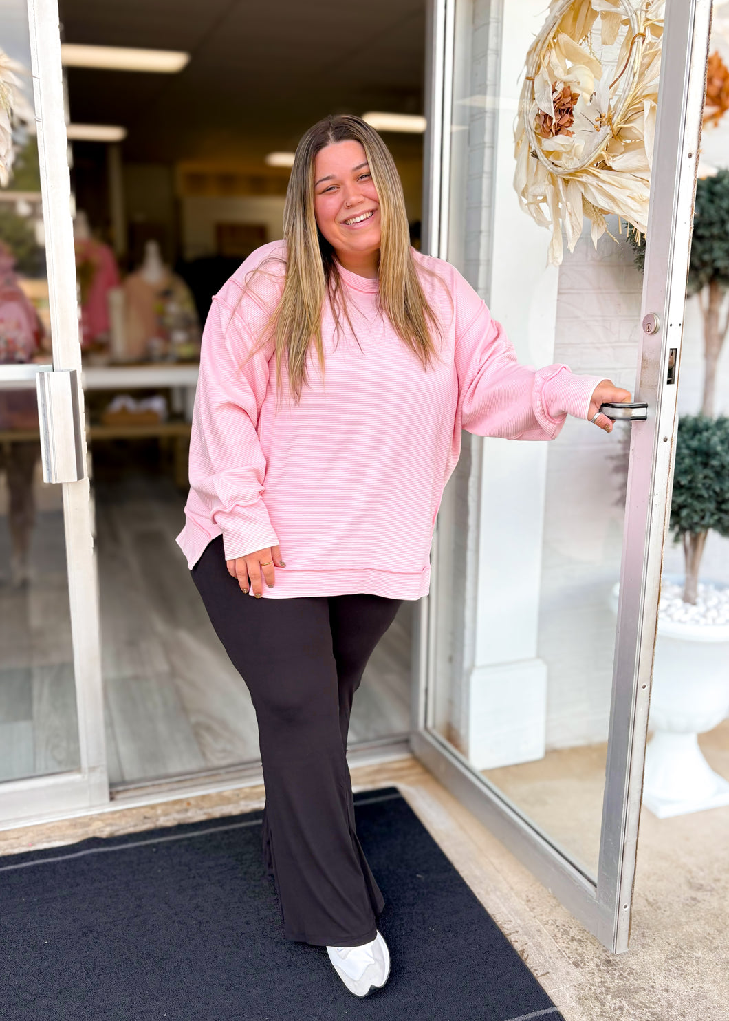 Ashley Exposed Seam Curvy Pullover - Pink
