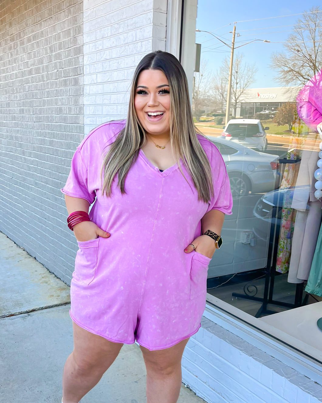 High Hopes Curvy Romper - Orchid