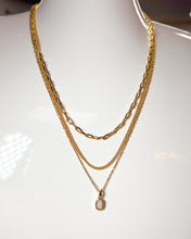 Load image into Gallery viewer, MINI ELISA TRIPLE STRAND NECKLACE GOLD IRIDESCENT DRUSY

