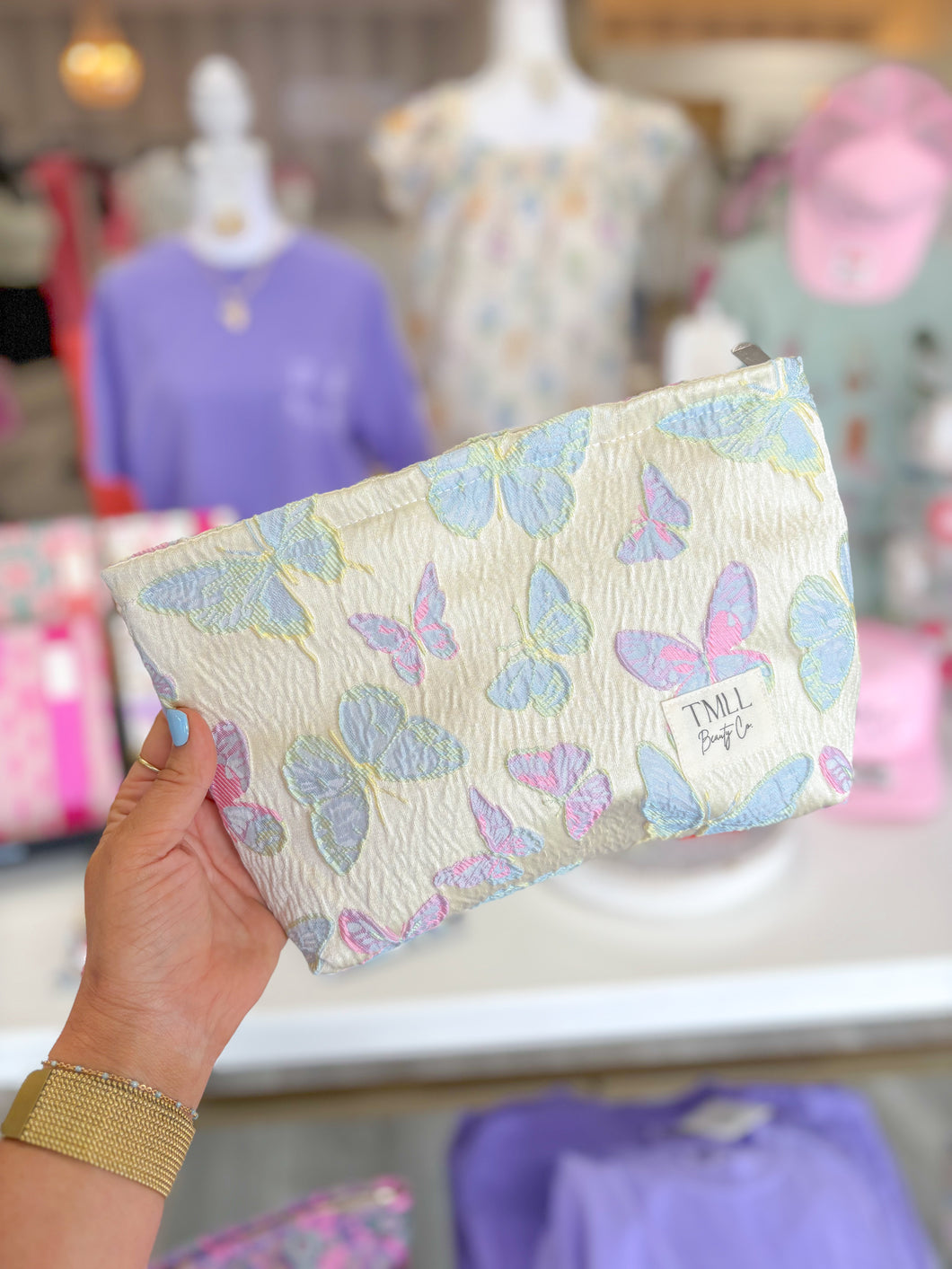 Brocade Makeup Bag - Pastel Butterflies