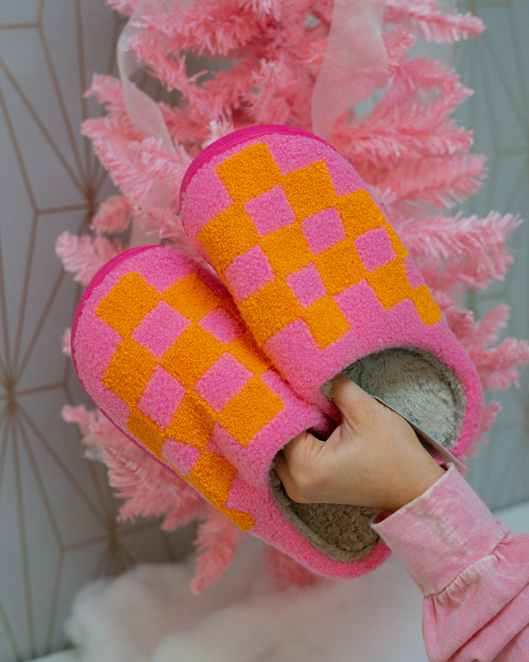 Pink/Orange Checkered Slippers
