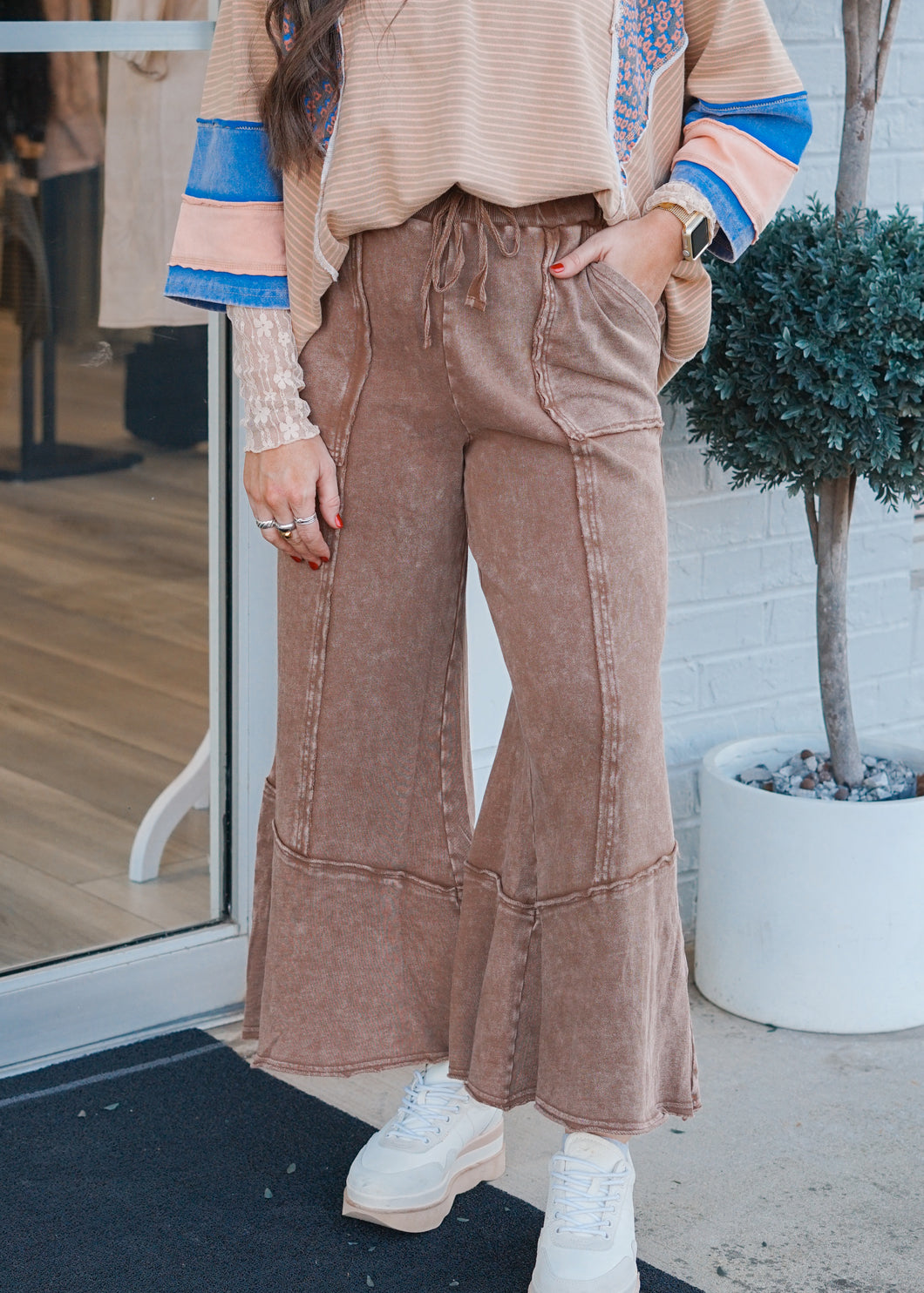 Chocolate Brown Mineral Washed Pants