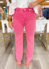 Load image into Gallery viewer, Fuchsia Cutoff Hem Straight Wide Pants
