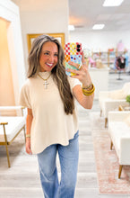 Load image into Gallery viewer, Viscose Mock Neck Short Sleeve Boxy Sweater - Sand
