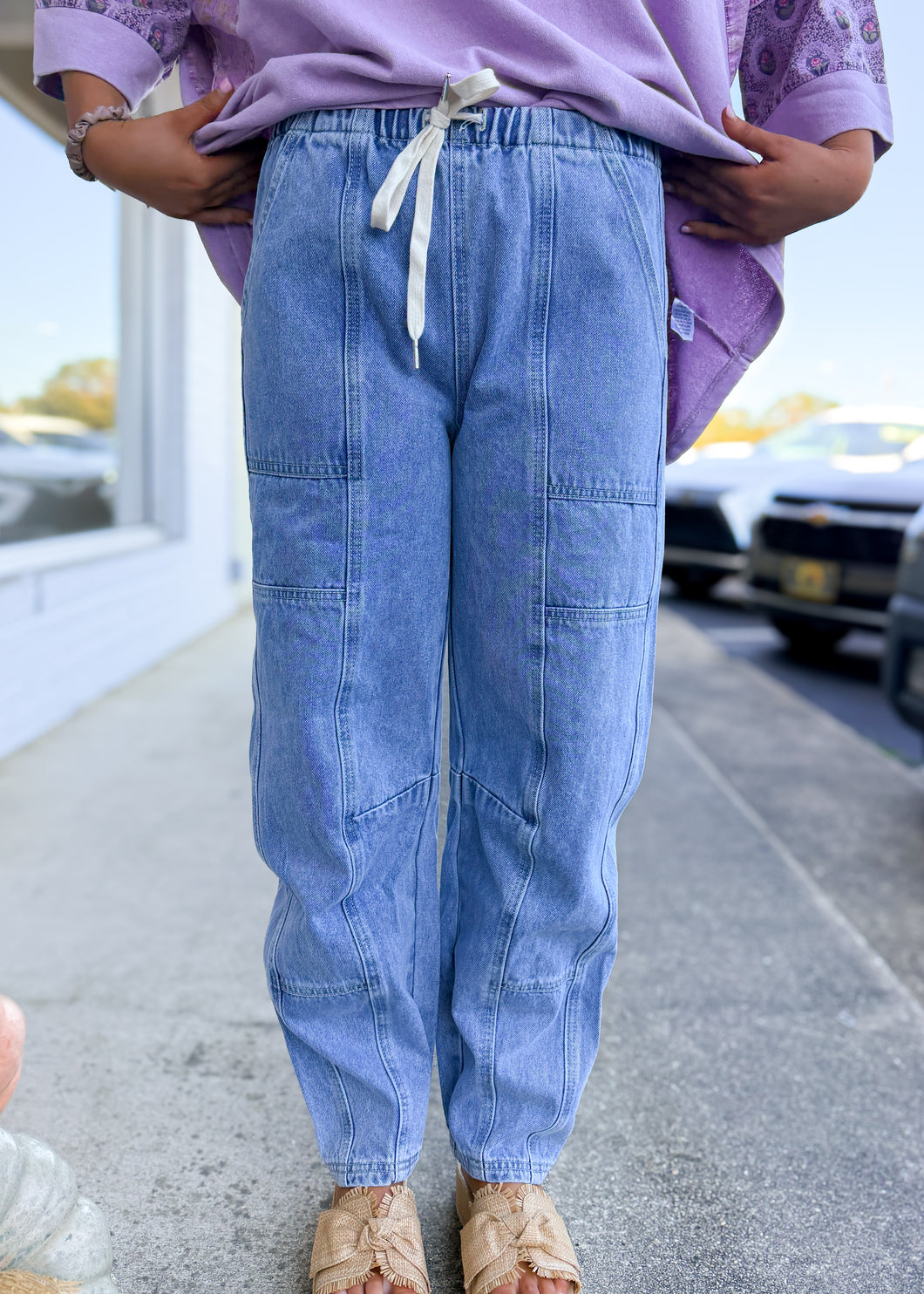 Drawstring Barrel Denim Jeans