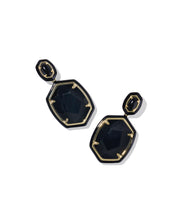 Load image into Gallery viewer, DAPHNE ENAMEL FRAME DROP EARRINGS GOLD BLACK AGATE
