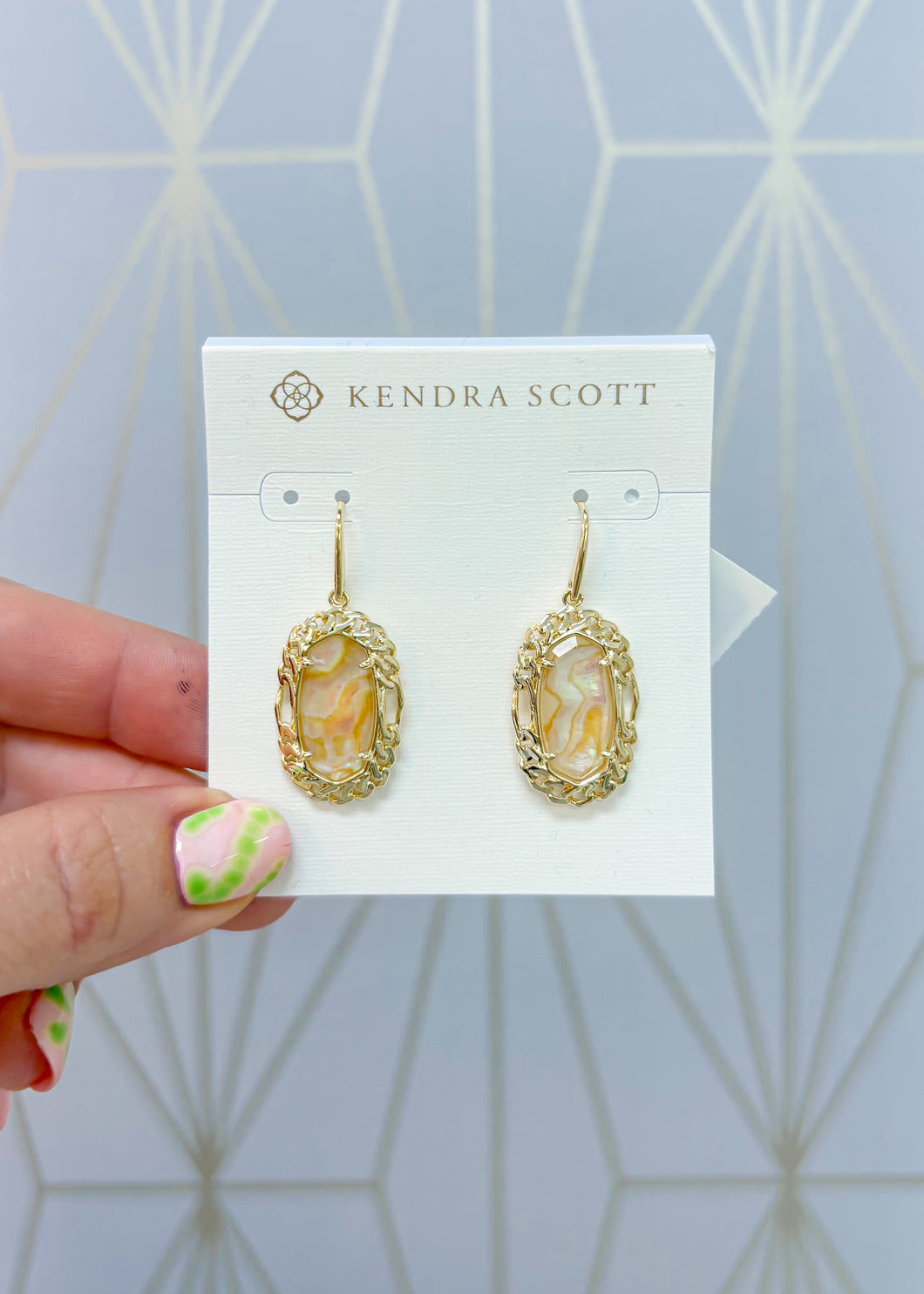 DANI FIGARO FRAME DROP EARRINGS GOLD IRIDESCENT ABALONE