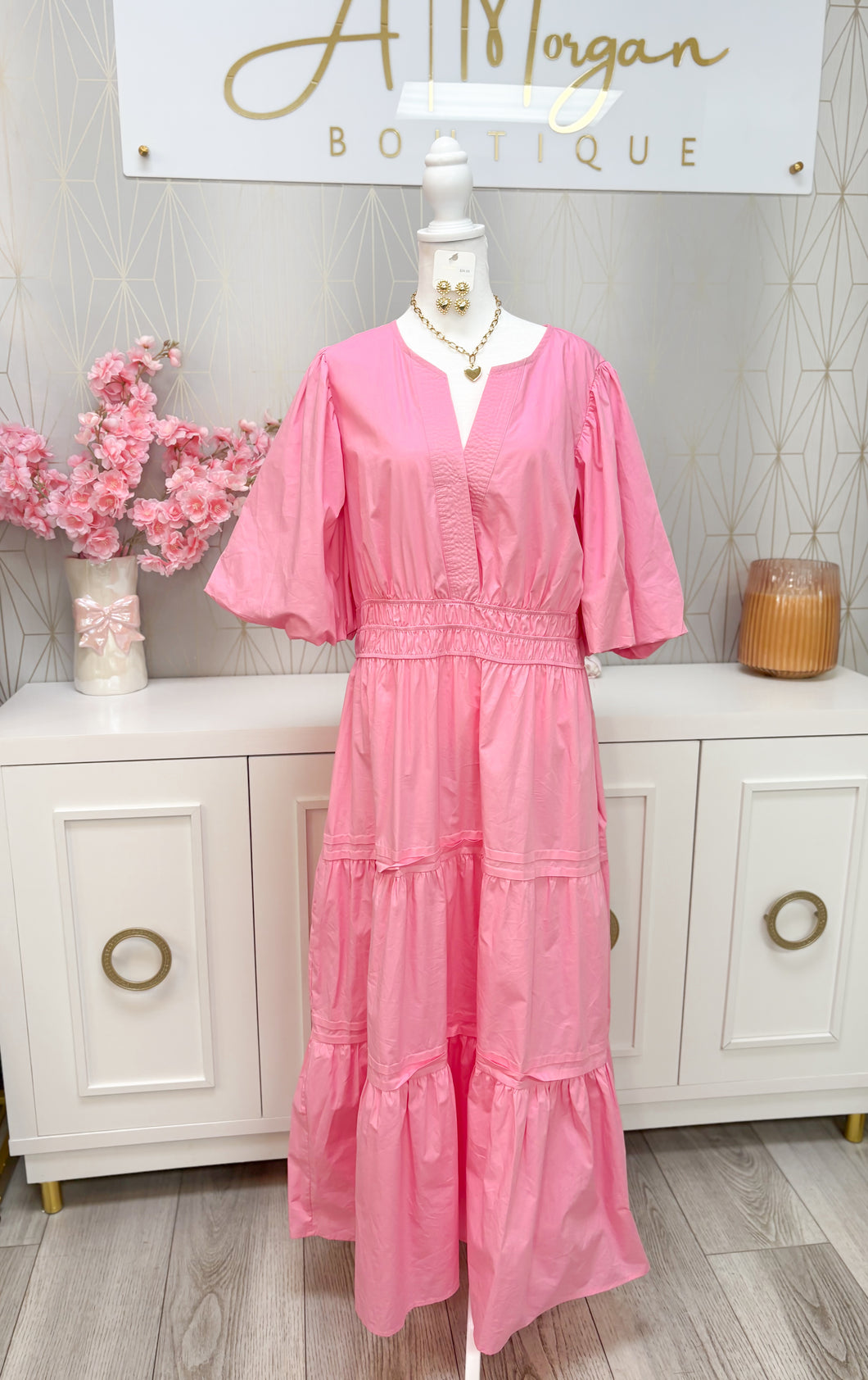 Pink Balloon Midi Dress