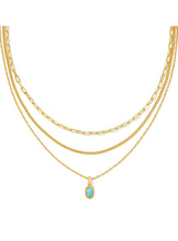 Load image into Gallery viewer, MINI ELISA TRIPLE STRAND NECKLACE GOLD LIGHT TEAL KYOCERA OPAL
