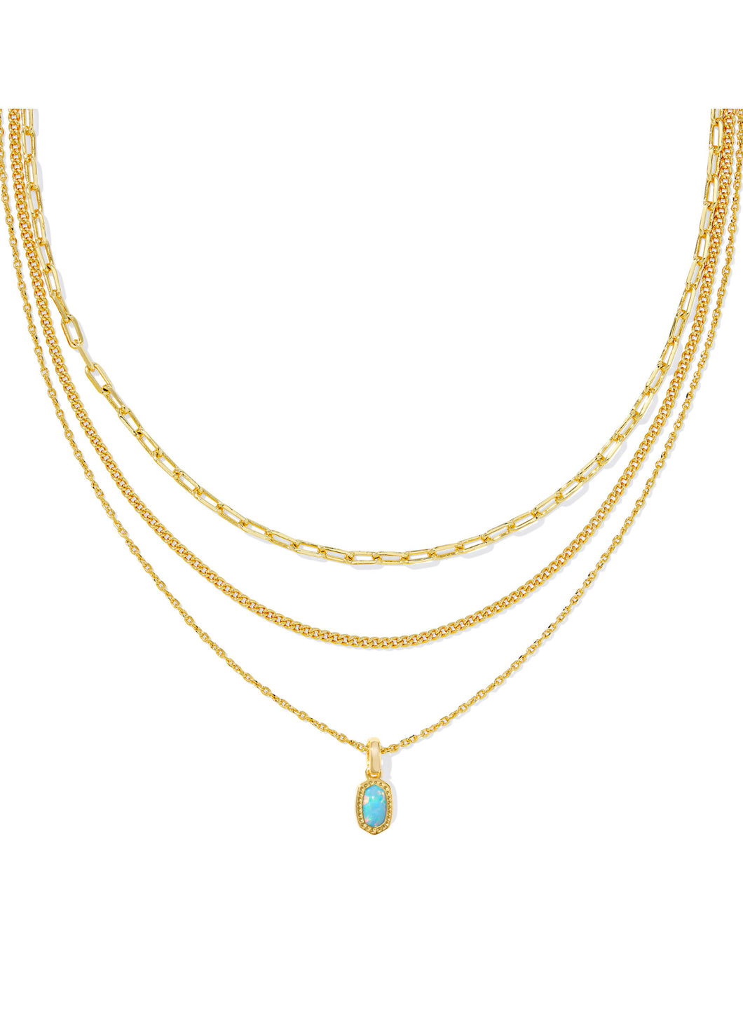 MINI ELISA TRIPLE STRAND NECKLACE GOLD LIGHT TEAL KYOCERA OPAL