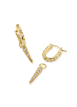 Load image into Gallery viewer, FATE CHARM HUGGIE EARRINGS GOLD WHITE CZ
