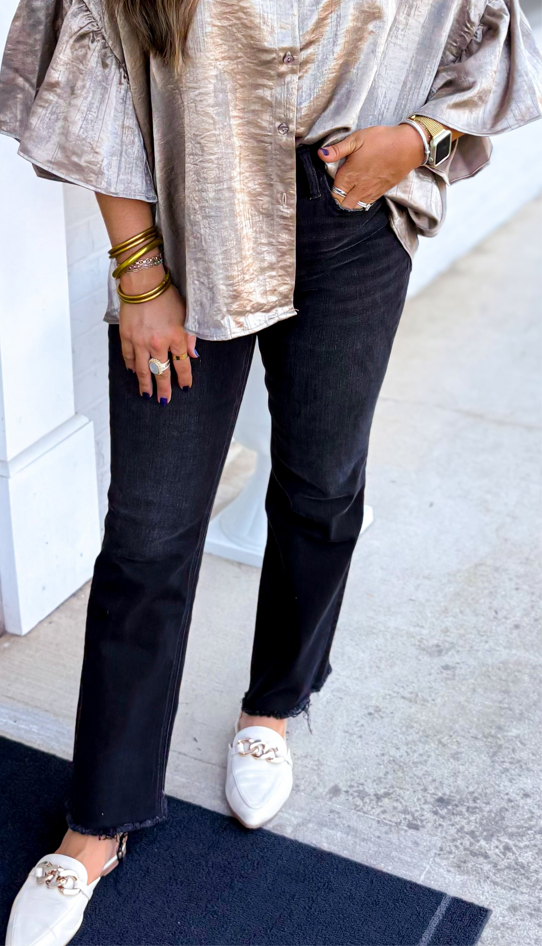 High Rise Raw Hem Kick Flare Jeans