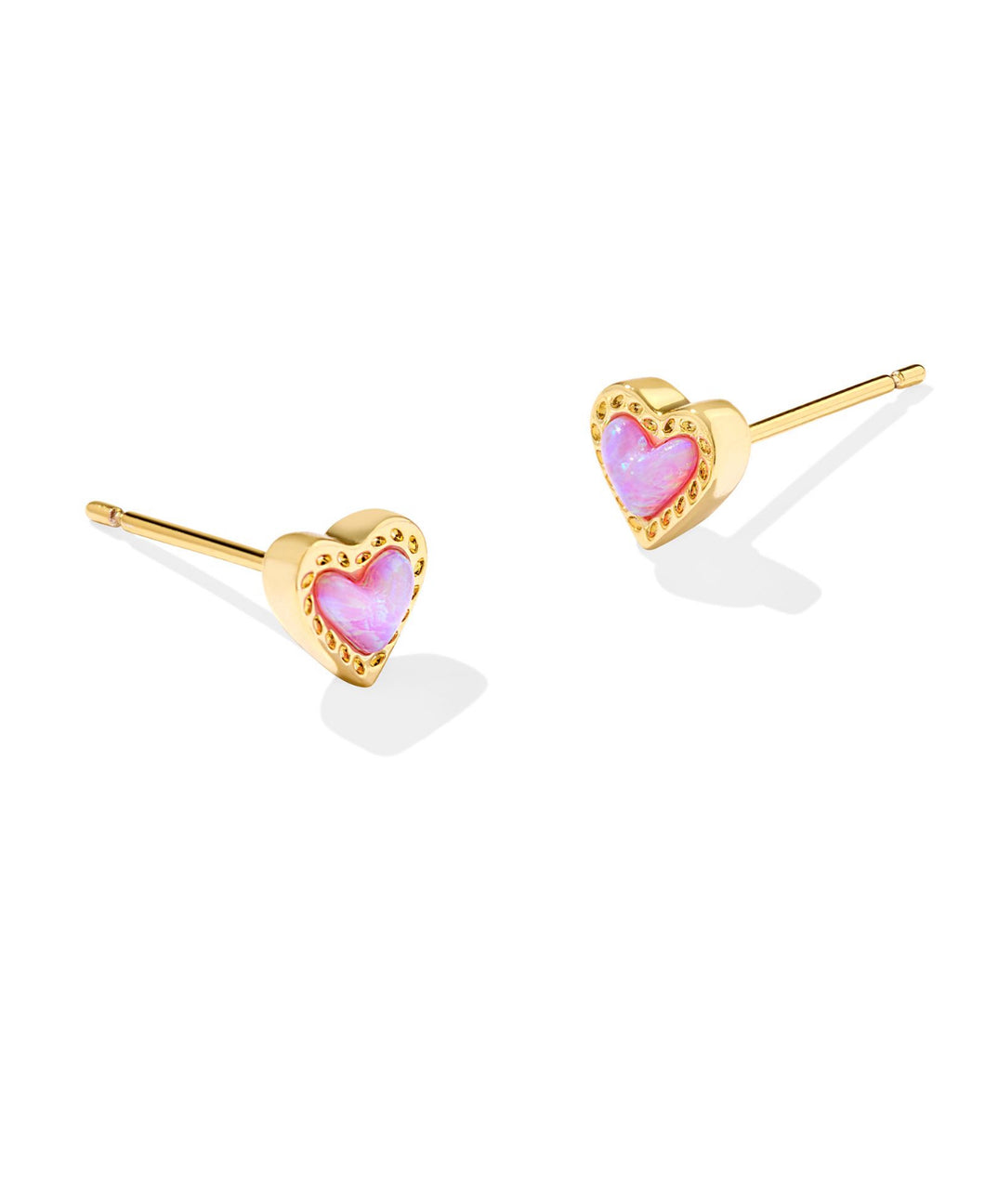 MINI ARI HEART STUD EARRINGS GOLD BUBBLEGUM PINK KYOCERA OPAL