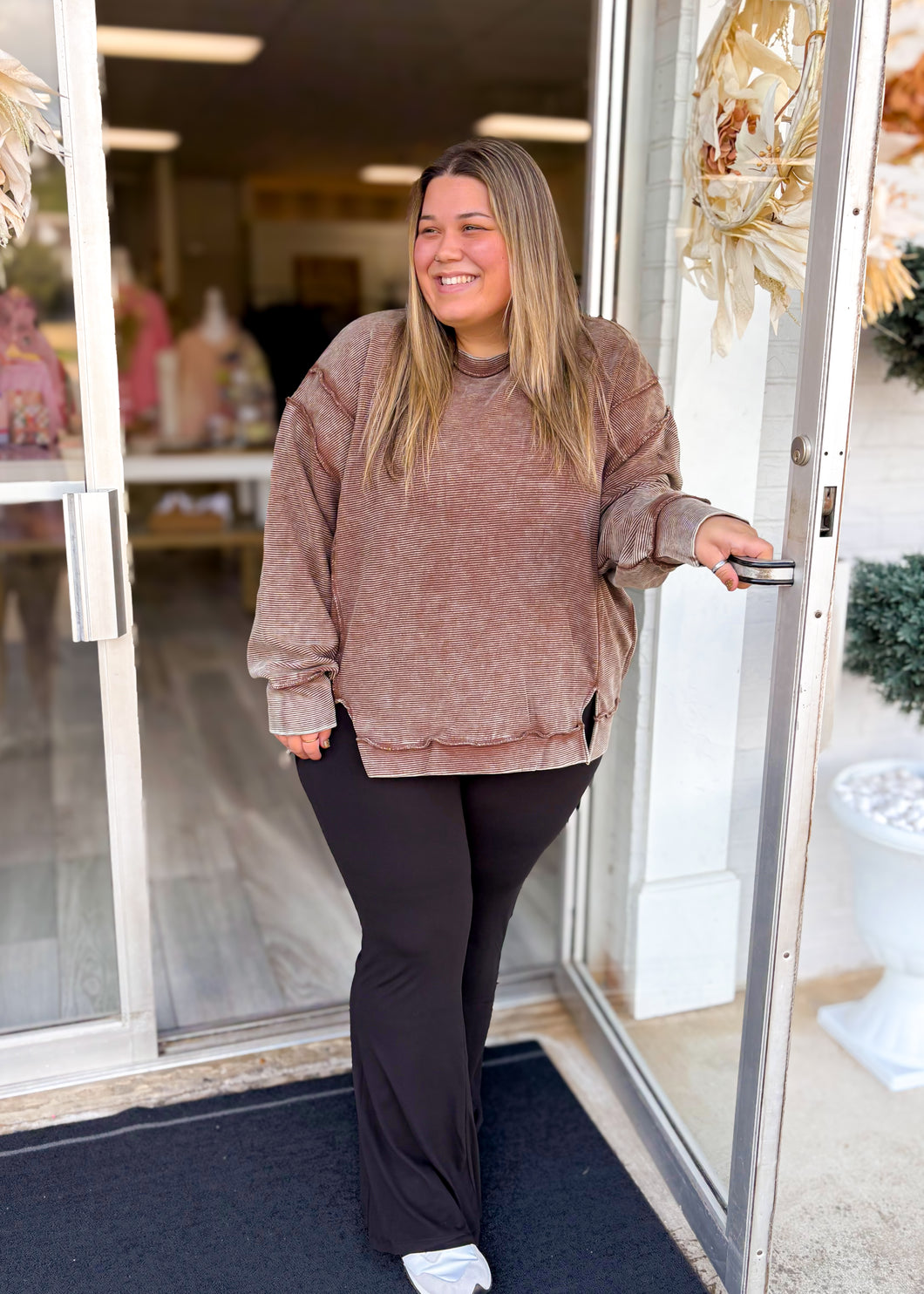 Ashley Exposed Seam Curvy Pullover - Brown