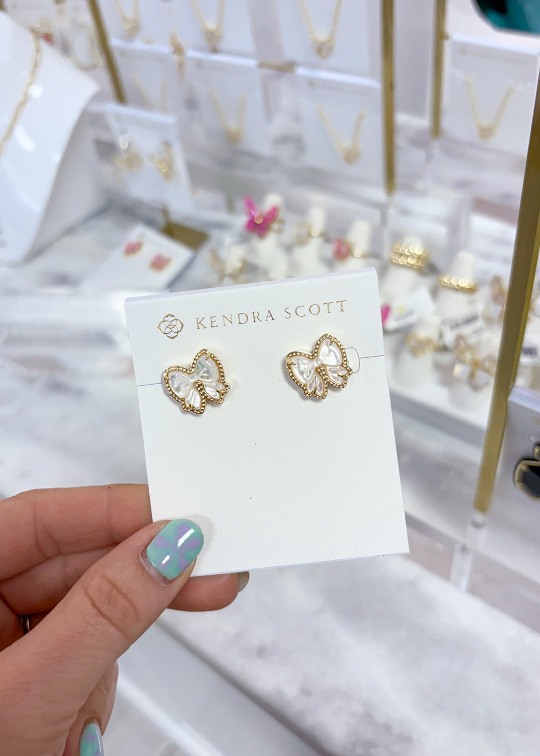 HALEY BOW STUD EARRINGS GOLD IVORY MOTHER OF PEARL