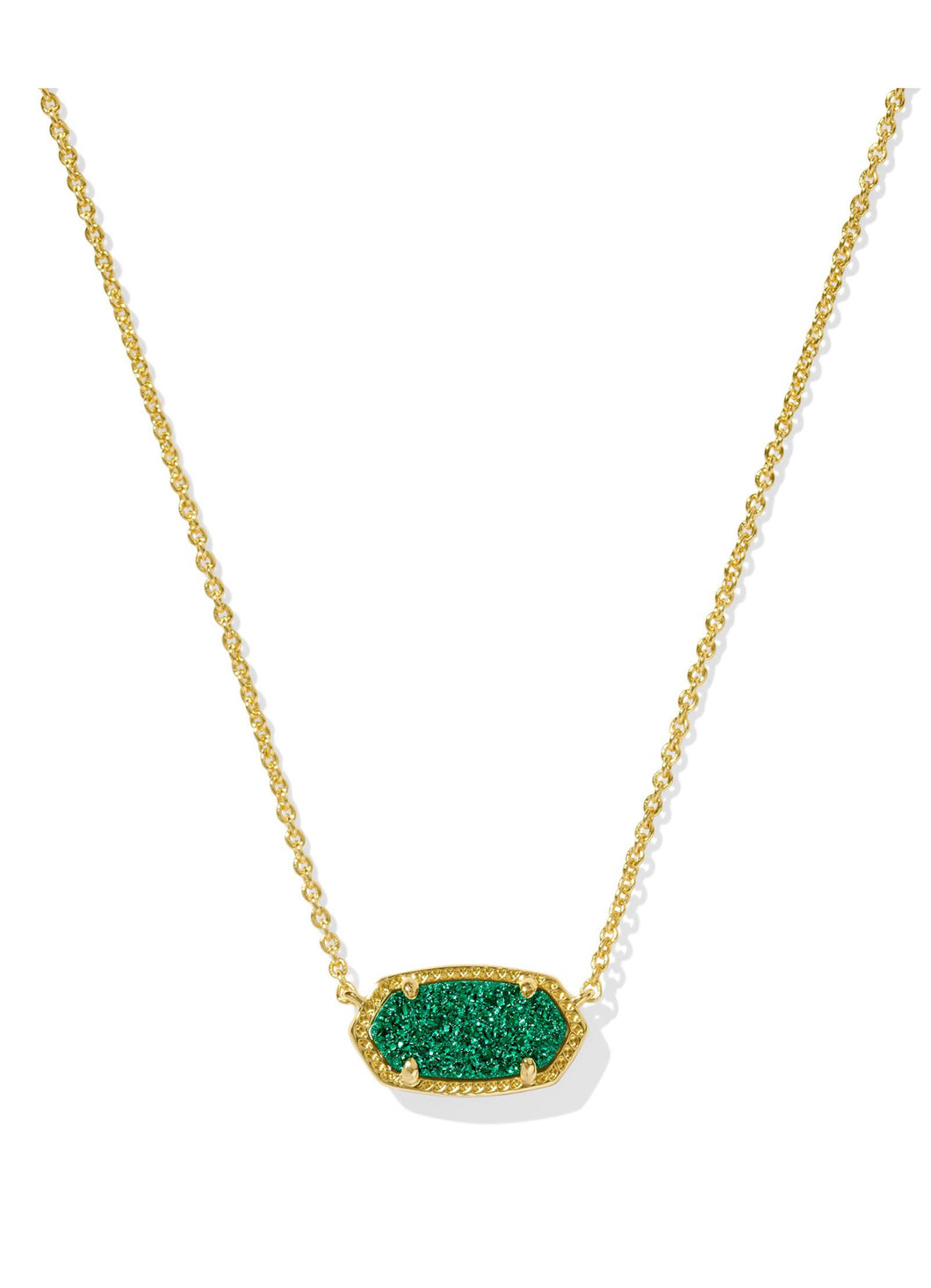 ELISA SHORT PENDANT NECKLACE GOLD EMERALD DRUSY