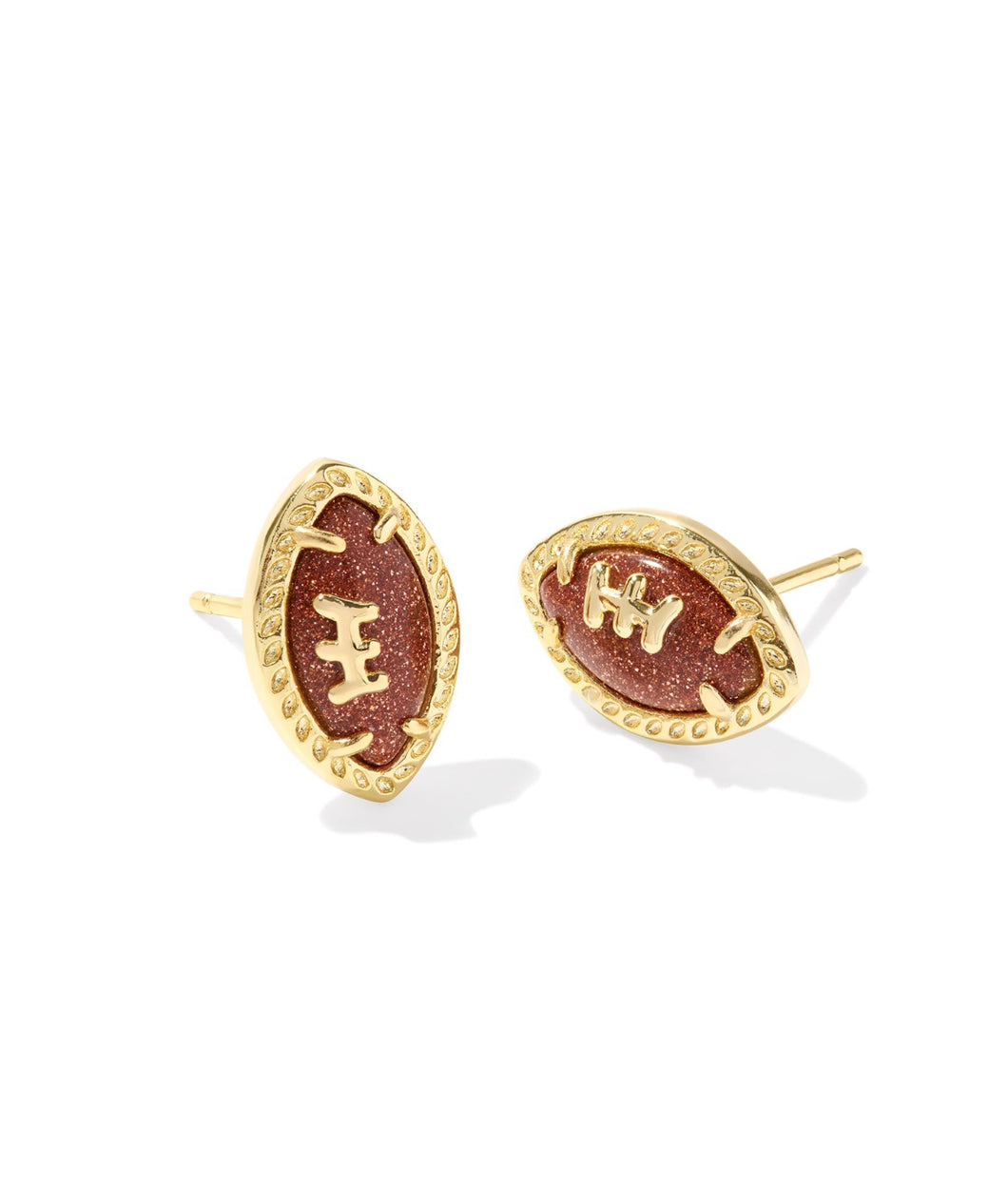 FOOTBALL STUD EARRINGS GOLD ORANGE GOLDSTONE