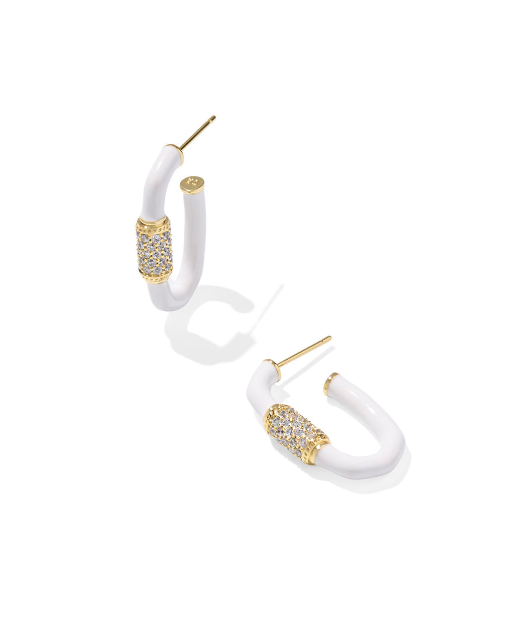 EMERY ENAMEL HOOP EARRINGS GOLD WHITE MIX