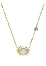 Load image into Gallery viewer, ELISA BIRD SHORT PENDANT NECKLACE GOLD SKY BLUE MOTHER OF PEARL
