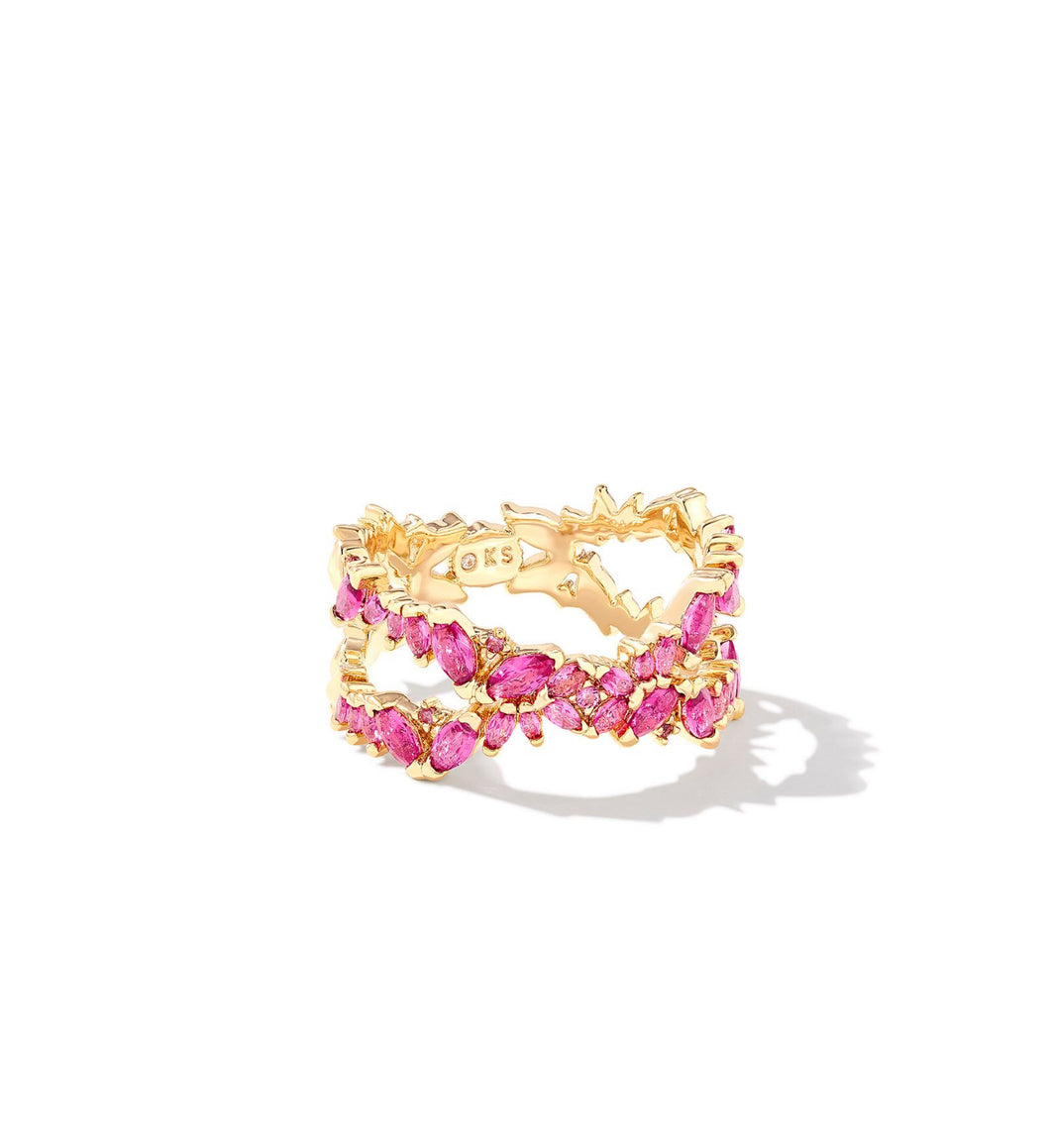 ROSALIE DOUBLE BAND RING GOLD PINK CRYSTAL - SIZE 6