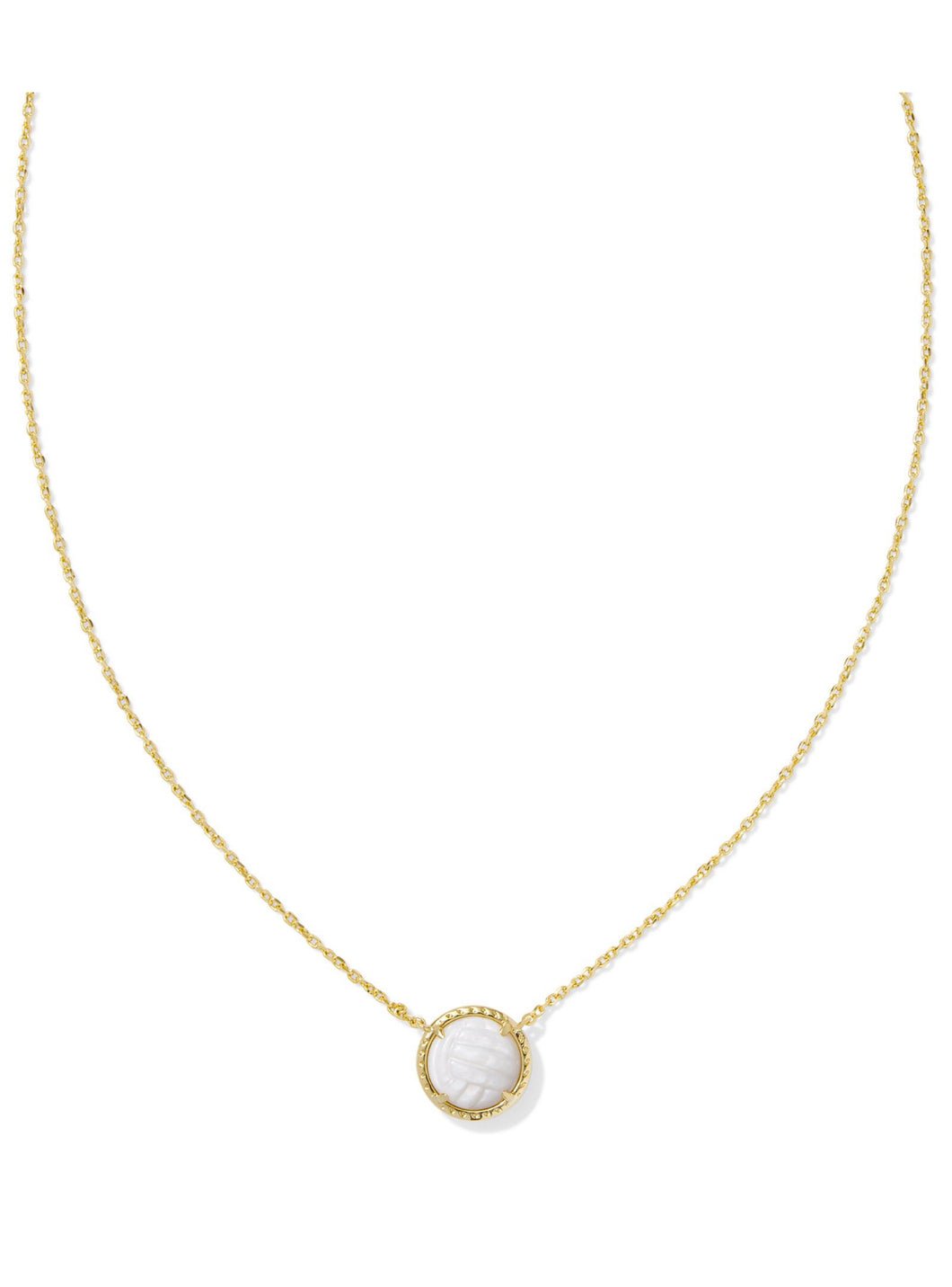 VOLLEYBALL SHORT PENDANT NECKLACE GOLD WHITE MOTHER OF PEARL