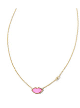 Load image into Gallery viewer, LIPS PENDANT NECKLACE GOLD HOT PINK MOTHER OF PEARL
